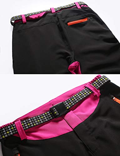 Haobing Mujer Pantalones de Escalada con cinturón Pantalones de Trekking Softshell Pantalón de Acampada y Marcha (#1 Rose, CN L)