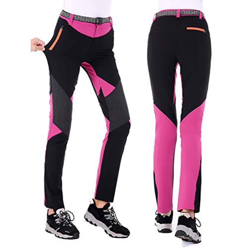 Haobing Mujer Pantalones de Escalada con cinturón Pantalones de Trekking Softshell Pantalón de Acampada y Marcha (#1 Rose, CN L)