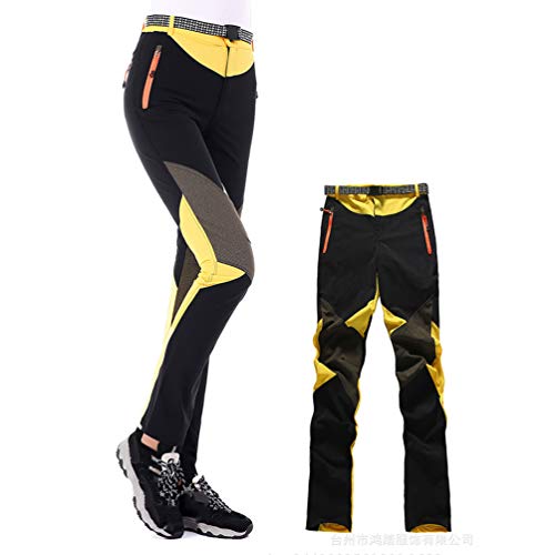 Haobing Mujer Pantalones de Escalada con cinturón Pantalones de Trekking Softshell Pantalón de Acampada y Marcha (#2 Yellow, CN S)