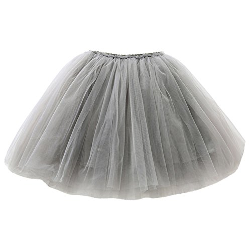 Happy Cherry - Falda de Fiesta Tul Niña 3 Capas Malla de Volantes Cintura Elástica Baile Vida Diaria Boda Cumpleaños 130cm 7-8 Años - Gris