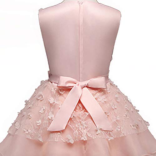 Happy Cherry - Falda Larga de Princesa de Niñas con Tul Multicapa para Ceremonias Fiesta Vestidos con Lazo sin Mangas para Comunión Bautizos Poliéster Rosa- Talla 160cm/ES 11-12 Años