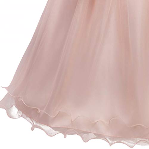 Happy Cherry - Falda Larga de Princesa de Niñas con Tul Multicapa para Ceremonias Fiesta Vestidos con Lazo sin Mangas para Comunión Bautizos Poliéster Rosa- Talla 160cm/ES 11-12 Años