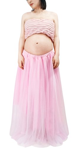 Happy Cherry - Traje de 2 Piezas Ropa Fotos Embarazada Disfraz Pre-mamá Maternity Dress Ruffle Falda Fotografía + Top - Rosa