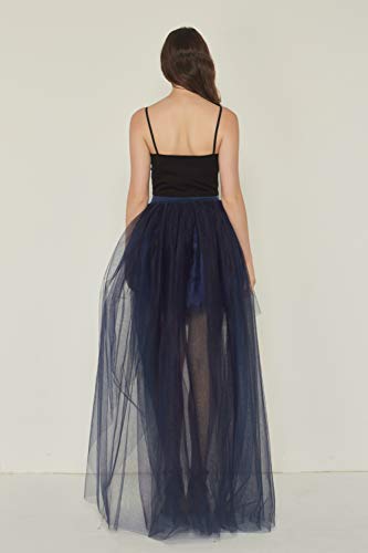 Happy Cherry Tutu - Falda de tul asimétrica para mujer, parte delantera corta y trasera larga, varias capas, falda para bodas, espectáculos, baile, noche azul marino Talla única