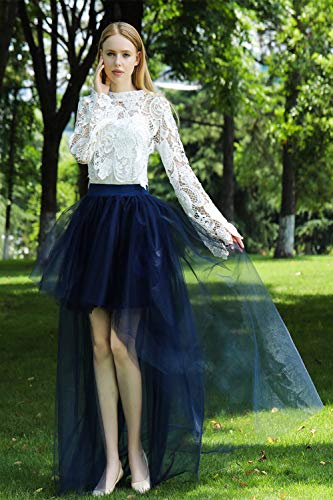 Happy Cherry Tutu - Falda de tul asimétrica para mujer, parte delantera corta y trasera larga, varias capas, falda para bodas, espectáculos, baile, noche azul marino Talla única