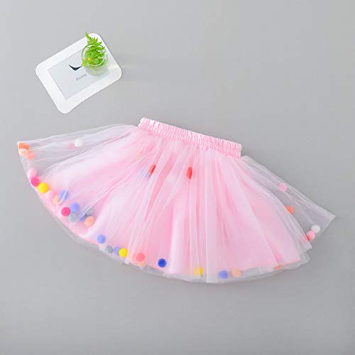 Happy Cherry - Tutú Mini Falda para Niñas 3-4 años Short Skirt Rosa con Pompones 4 Capas Tul Bonitos Lindos - Talla M