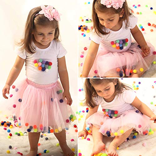 Happy Cherry - Tutú Mini Falda para Niñas 3-4 años Short Skirt Rosa con Pompones 4 Capas Tul Bonitos Lindos - Talla M