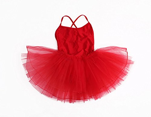 Happy Cherry - Vestido Ballet Maillot de Gimnasia Tarje de Danza con Falda Tul Braguita Interior Algodón para Niñas 10-11 Años - 130-140cm Rojo