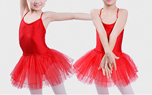 Happy Cherry - Vestido Ballet Maillot de Gimnasia Tarje de Danza con Falda Tul Braguita Interior Algodón para Niñas 10-11 Años - 130-140cm Rojo
