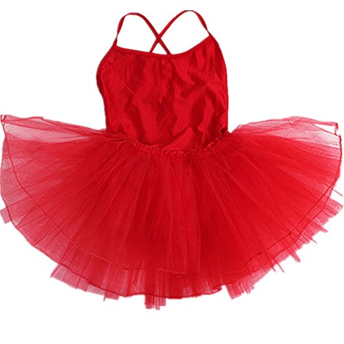 Happy Cherry - Vestido Ballet Maillot de Gimnasia Tarje de Danza con Falda Tul Braguita Interior Algodón para Niñas 10-11 Años - 130-140cm Rojo