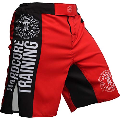 Hardcore Training Fight Shorts Men's Recruit Black - Boxing Shorts - Cage Fight BJJ No-Gi Fitness Gym Pantalones Cortos (Red, XXXL)