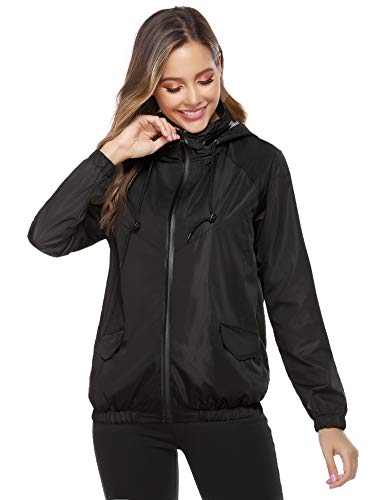 Hawiton Abrigo Impermeable Mujer Ligero Chubasqueros Chaqueta Cortavientos con Capucha para Primavera, Verano y Otoño