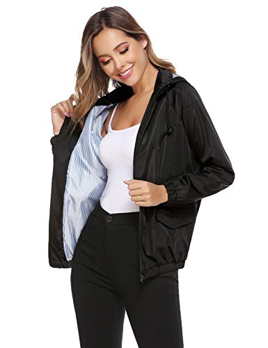 Hawiton Abrigo Impermeable Mujer Ligero Chubasqueros Chaqueta Cortavientos con Capucha para Primavera, Verano y Otoño