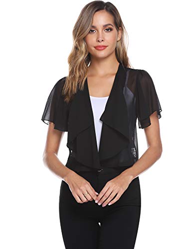 Hawiton Bolero Manga Corta Mujer Torera Elegante Verano Encaje de Gasa Chaqueta Corta Chiffon Cárdigan para Fiesta Boda