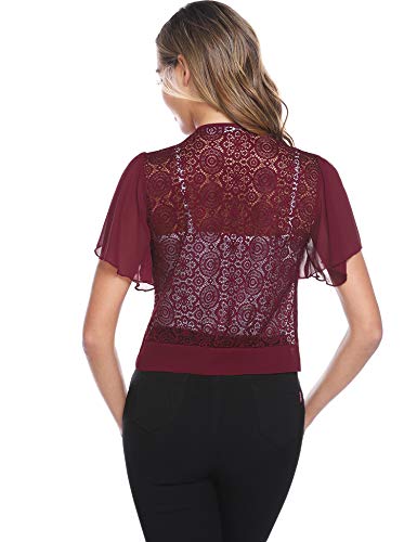 Hawiton Bolero Manga Corta Mujer Torera Elegante Verano Encaje de Gasa Chaqueta Corta Chiffon Cárdigan para Fiesta Boda