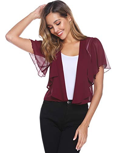 Hawiton Bolero Manga Corta Mujer Torera Elegante Verano Encaje de Gasa Chaqueta Corta Chiffon Cárdigan para Fiesta Boda