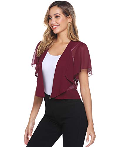 Hawiton Bolero Manga Corta Mujer Torera Elegante Verano Encaje de Gasa Chaqueta Corta Chiffon Cárdigan para Fiesta Boda