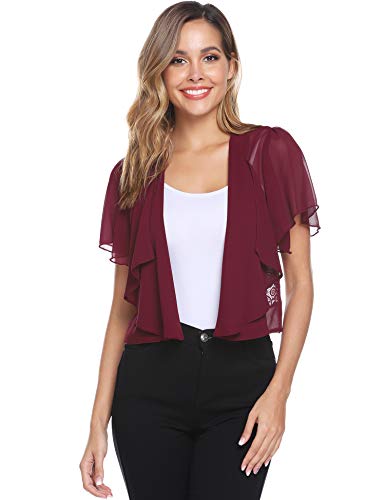 Hawiton Bolero Manga Corta Mujer Torera Elegante Verano Encaje de Gasa Chaqueta Corta Chiffon Cárdigan para Fiesta Boda