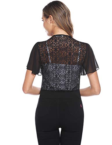 Hawiton Bolero Manga Corta Mujer Torera Elegante Verano Encaje de Gasa Chaqueta Corta Chiffon Cárdigan para Fiesta Boda