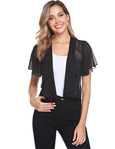 Hawiton Bolero Manga Corta Mujer Torera Elegante Verano Encaje de Gasa Chaqueta Corta Chiffon Cárdigan para Fiesta Boda