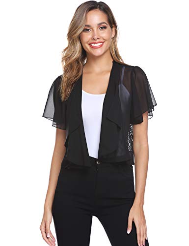 Hawiton Bolero Manga Corta Mujer Torera Elegante Verano Encaje de Gasa Chaqueta Corta Chiffon Cárdigan para Fiesta Boda