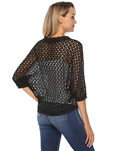 Hawiton Bolero Mujer Cárdigans de Crochet Ligero Torera Chaqueta para Boda Fiesta Manga 3/4