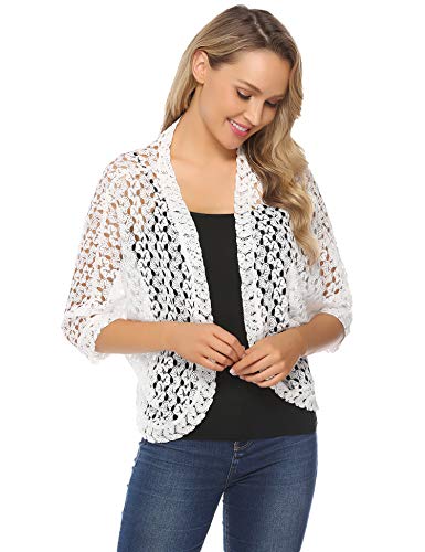 Hawiton Bolero Mujer Cárdigans de Crochet Ligero Torera Chaqueta para Boda Fiesta Manga 3/4