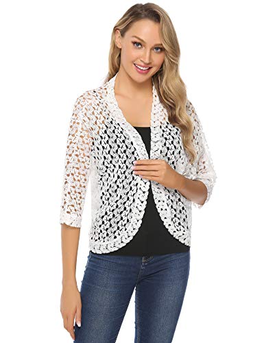 Hawiton Bolero Mujer Cárdigans de Crochet Ligero Torera Chaqueta para Boda Fiesta Manga 3/4
