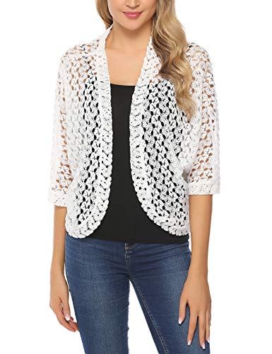 Hawiton Bolero Mujer Cárdigans de Crochet Ligero Torera Chaqueta para Boda Fiesta Manga 3/4