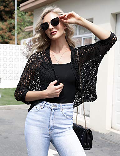 Hawiton Bolero Mujer Cárdigans de Crochet Ligero Torera Chaqueta para Boda Fiesta Manga 3/4