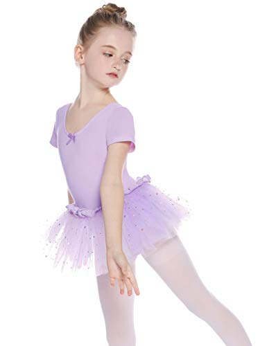manga corta Bricnat Vestido de ballet para niña camiseta de ballet vestido de ballet de algodón con falda de gasa tutú 