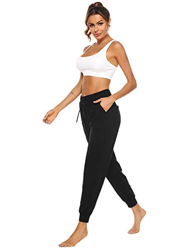 Hawiton Pantalon Chandal Mujer Largo Algodon Verano y Invierno Pantalon de Deporte Yoga Fitness Jogger Talla Grande, Negro, XXL