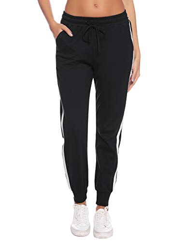 Hawiton Pantalon Chandal Mujer Largos Pantalones de Deporte Yoga Fitness Jogger Pantalones de Punto de Rayas