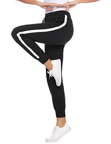 Hawiton Pantalon Chandal Mujer Largos Pantalones de Deporte Yoga Fitness Jogger Pantalones de Punto de Rayas