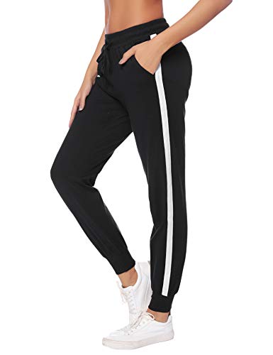 Hawiton Pantalon Chandal Mujer Largos Pantalones de Deporte Yoga Fitness Jogger Pantalones de Punto de Rayas