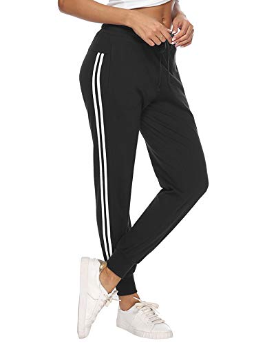 Hawiton Pantalon Chandal Mujer Largos Pantalones de Deporte Yoga Fitness Jogger Pantalones de Punto de Rayas (Negro#1, x-Large)