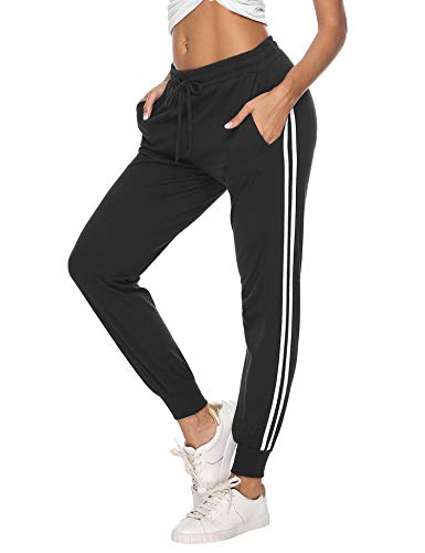 Hawiton Pantalon Chandal Mujer Largos Pantalones de Deporte Yoga Fitness Jogger Pantalones de Punto de Rayas (Negro#1, x-Large)