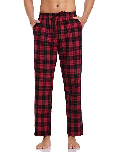 Hawiton Pantalones de Pijama Hombre Algodón Largo Pantalones de Dormir Hombre Invierno de Cuadros Pantalón Pijama de Estar por Casa