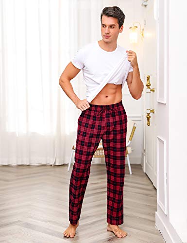 Hawiton Pantalones de Pijama Hombre Algodón Largo Pantalones de Dormir Hombre Invierno de Cuadros Pantalón Pijama de Estar por Casa