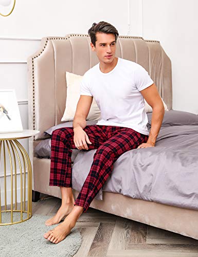 Hawiton Pantalones de Pijama Hombre Algodón Largo Pantalones de Dormir Hombre Invierno de Cuadros Pantalón Pijama de Estar por Casa