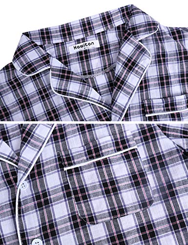 Hawiton Pijama Hombre Verano Corto Manga Corta Conjunto de Pijamas Algodón Camiseta y Pantalones Corto de a Cuadros