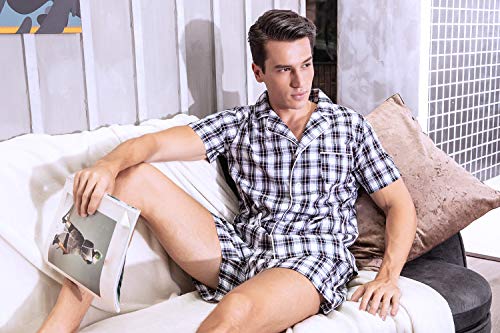 Hawiton Pijama Hombre Verano Corto Manga Corta Conjunto de Pijamas Algodón Camiseta y Pantalones Corto de a Cuadros