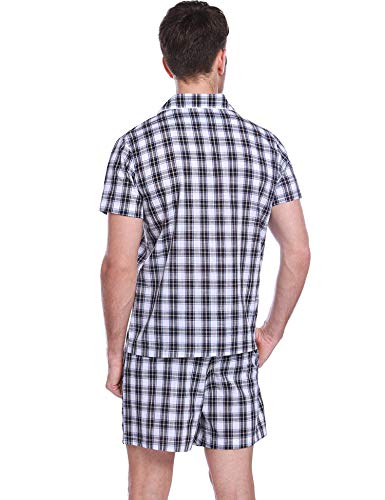 Hawiton Pijama Hombre Verano Corto Manga Corta Conjunto de Pijamas Algodón Camiseta y Pantalones Corto de a Cuadros