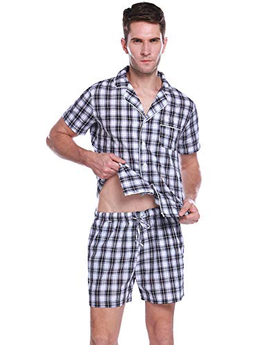 Hawiton Pijama Hombre Verano Corto Manga Corta Conjunto de Pijamas Algodón Camiseta y Pantalones Corto de a Cuadros