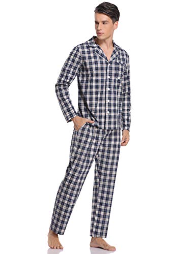 Hawiton Pijamas Hombre Invierno Algodón Pijama Manga Larga Hombres de Cuadros Pantalones Largo