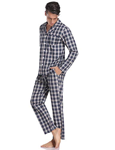 Hawiton Pijamas Hombre Invierno Algodón Pijama Manga Larga Hombres de Cuadros Pantalones Largo