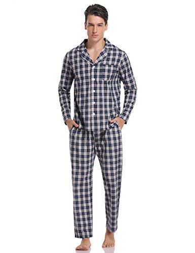 iClosam Pijama Hombre Algodón Invierno,Pijamas Cuadros Largos Ropa de Dormir Casual Suave y Cómodo Talla Grande S-XXL