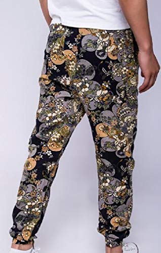 H&E - Pantalones de chándal para hombre con estampado de África con cordón y bolsillo Negro Negro ( XL
