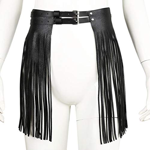 HEALLILY Cinturón con Borlas de Cuero Falda con Flecos Y Flecos de Cuero de Pu Cinturilla con Hebillas Dobles Punk para Mujeres Y Niñas