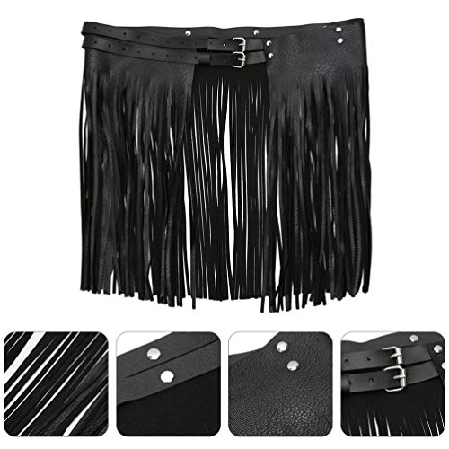 HEALLILY Cinturón con Borlas de Cuero Falda con Flecos Y Flecos de Cuero de Pu Cinturilla con Hebillas Dobles Punk para Mujeres Y Niñas